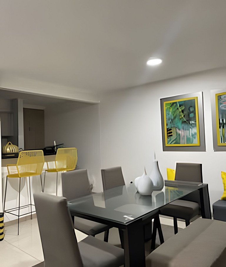 Apartamento con aire, hamaca, piscina y gym