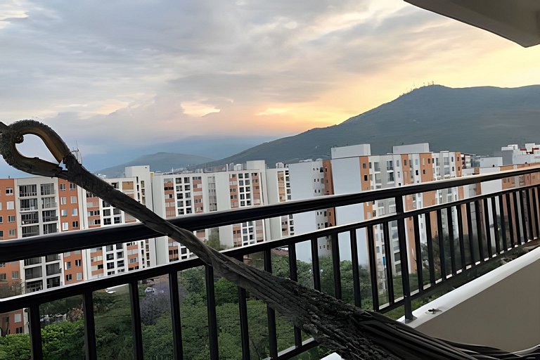 Apartamento con aire, hamaca, piscina y gym