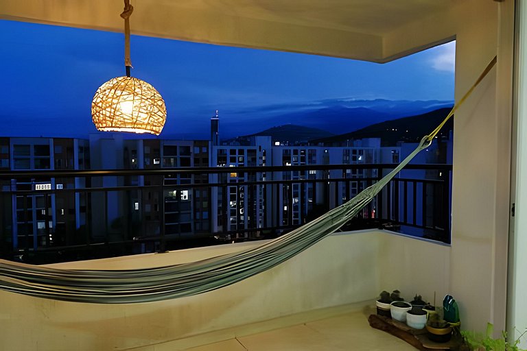 Apartamento con aire, hamaca, piscina y gym