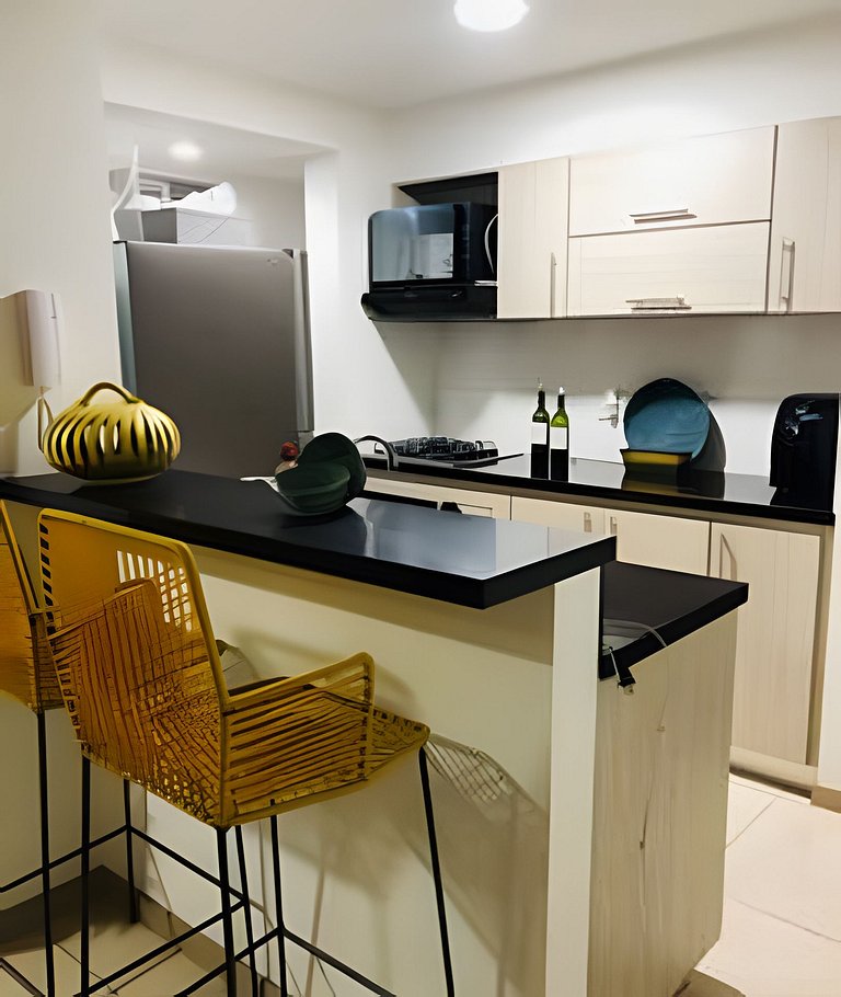 Apartamento con aire, hamaca, piscina y gym