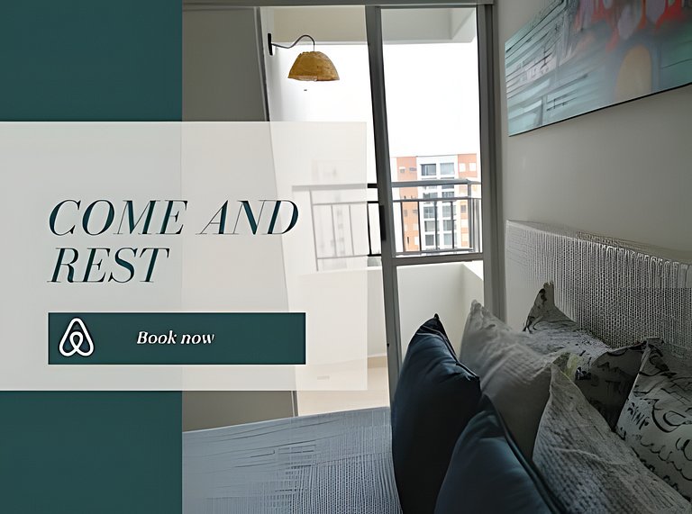 Apartamento con aire, hamaca, piscina y gym