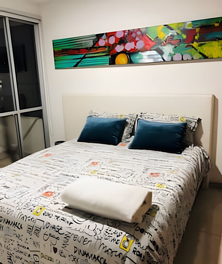 Apartamento con aire, hamaca, piscina y gym