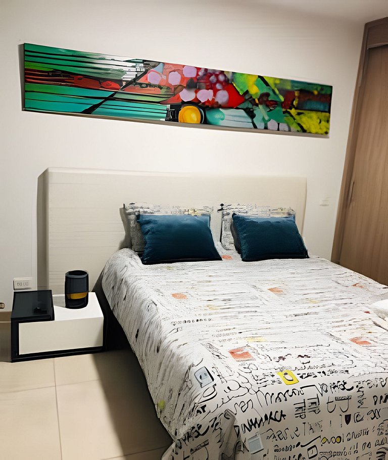 Apartamento con aire, hamaca, piscina y gym