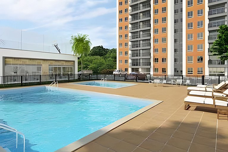 Apartamento con aire, hamaca, piscina y gym