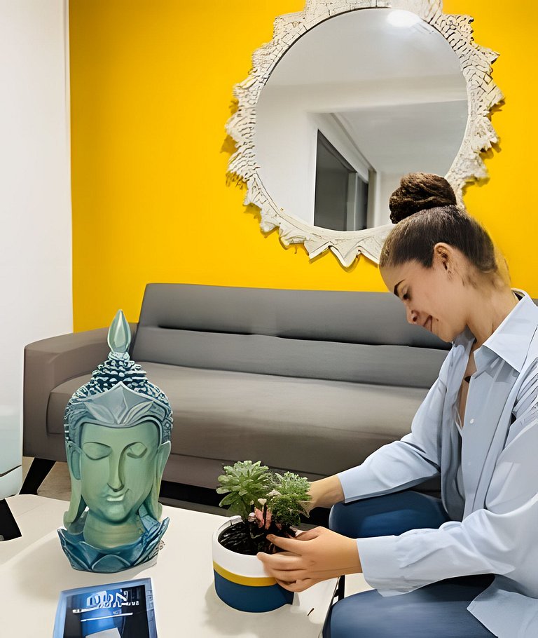 Apartamento con aire, hamaca, piscina y gym