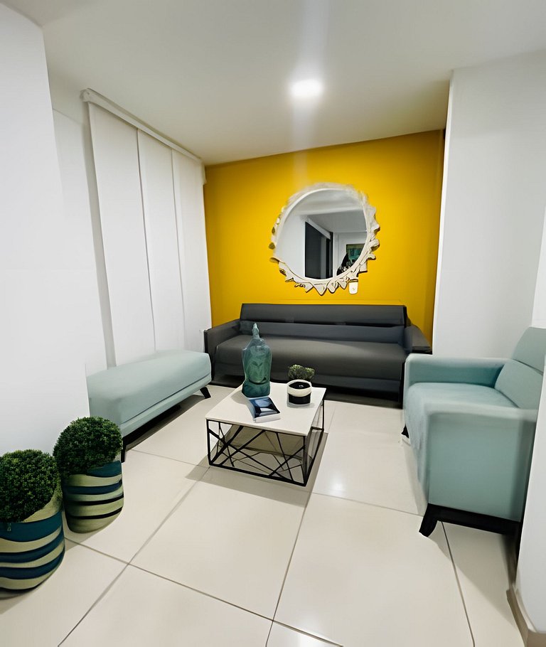 Apartamento con aire, hamaca, piscina y gym