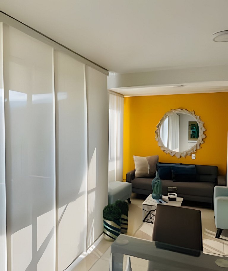 Apartamento con aire, hamaca, piscina y gym