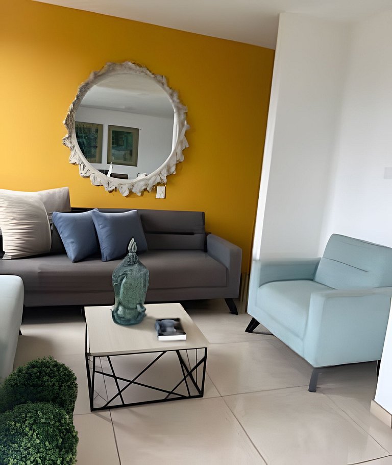 Apartamento con aire, hamaca, piscina y gym