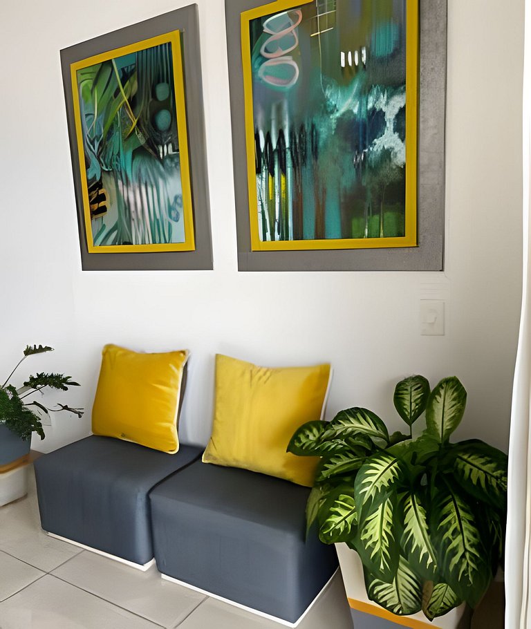 Apartamento con aire, hamaca, piscina y gym