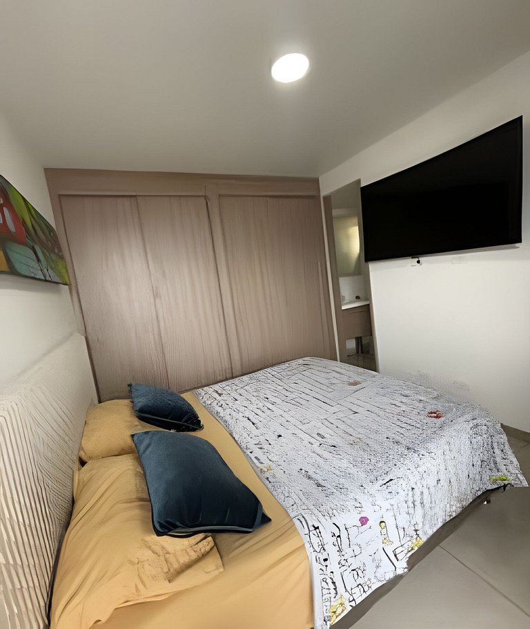 Apartamento con aire, hamaca, piscina y gym
