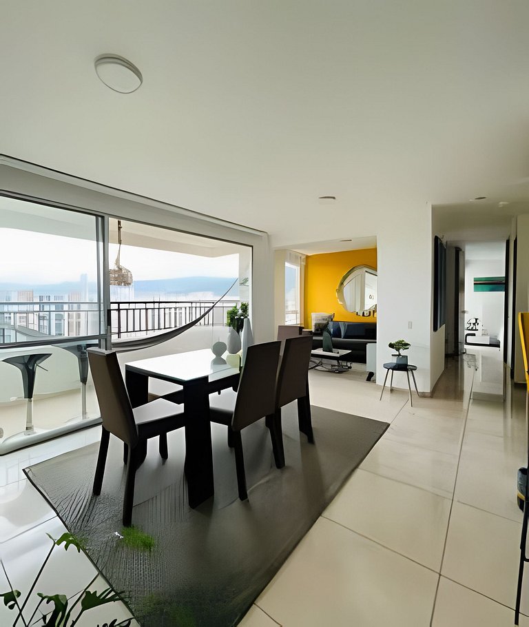 Apartamento con aire, hamaca, piscina y gym