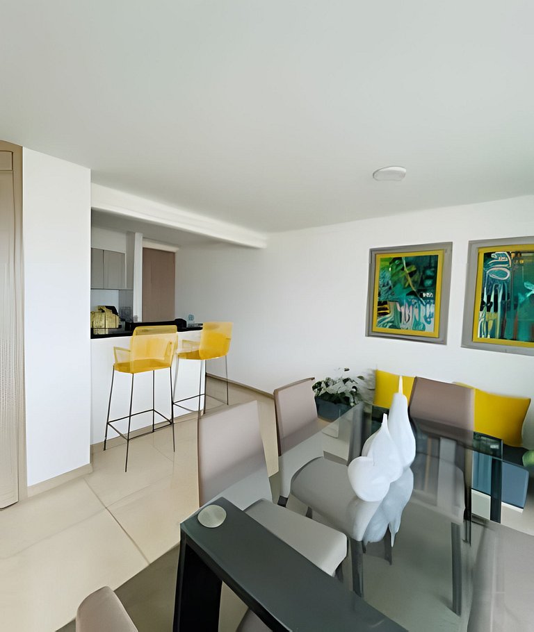 Apartamento con aire, hamaca, piscina y gym
