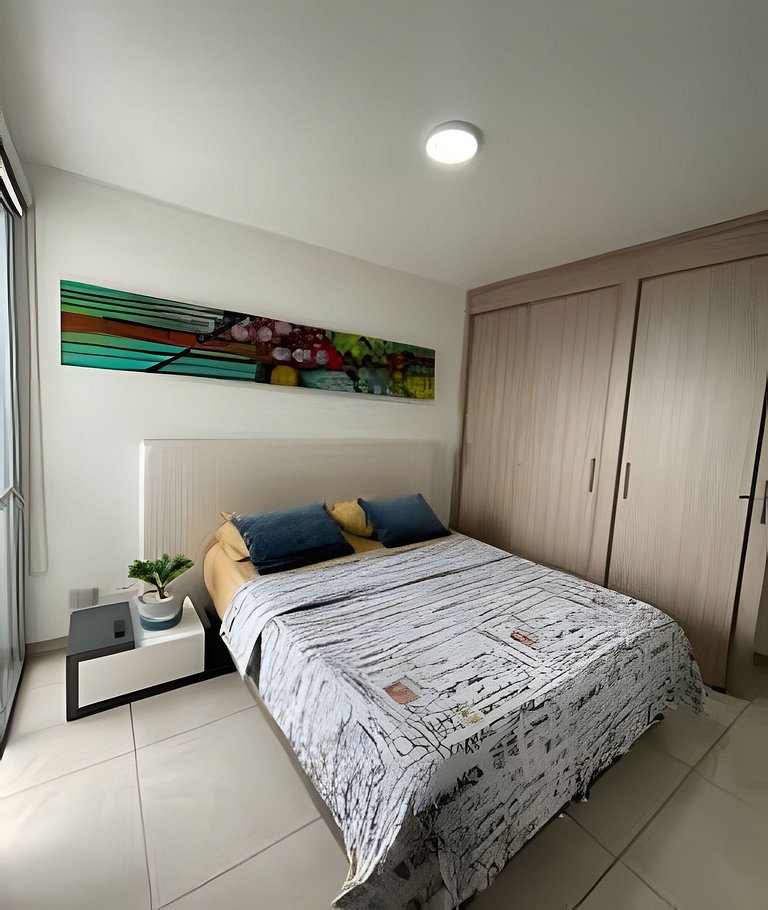Apartamento con aire, hamaca, piscina y gym