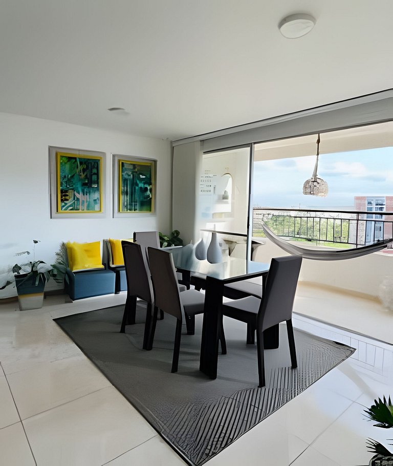 Apartamento con aire, hamaca, piscina y gym