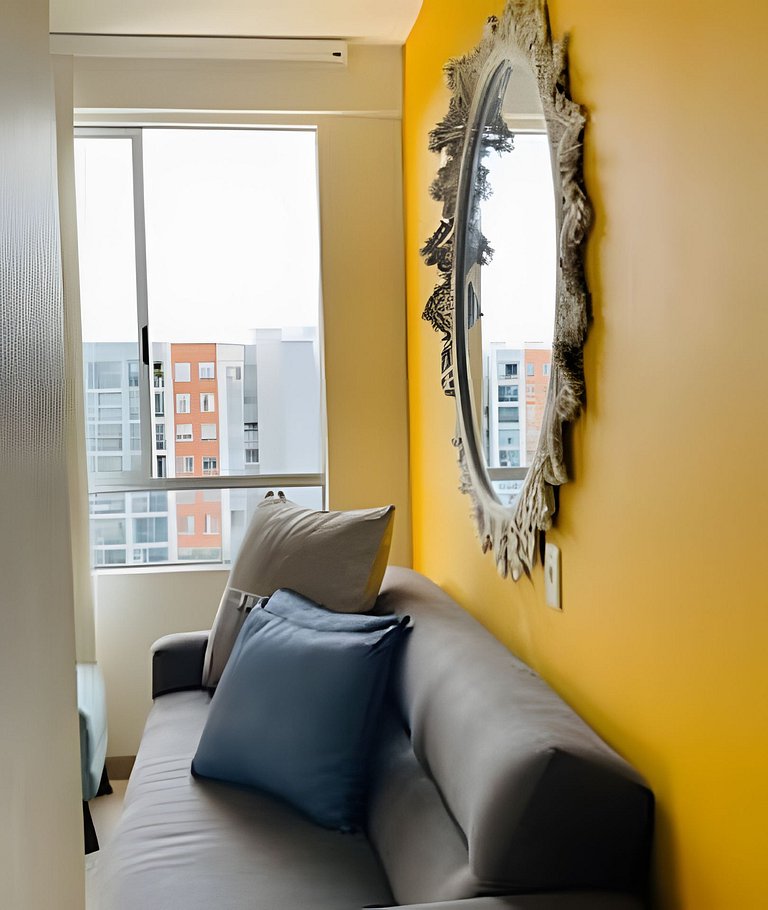 Apartamento con aire, hamaca, piscina y gym