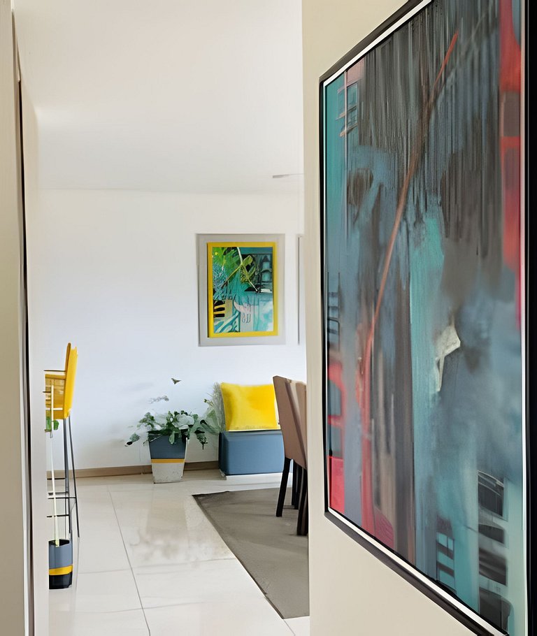 Apartamento con aire, hamaca, piscina y gym